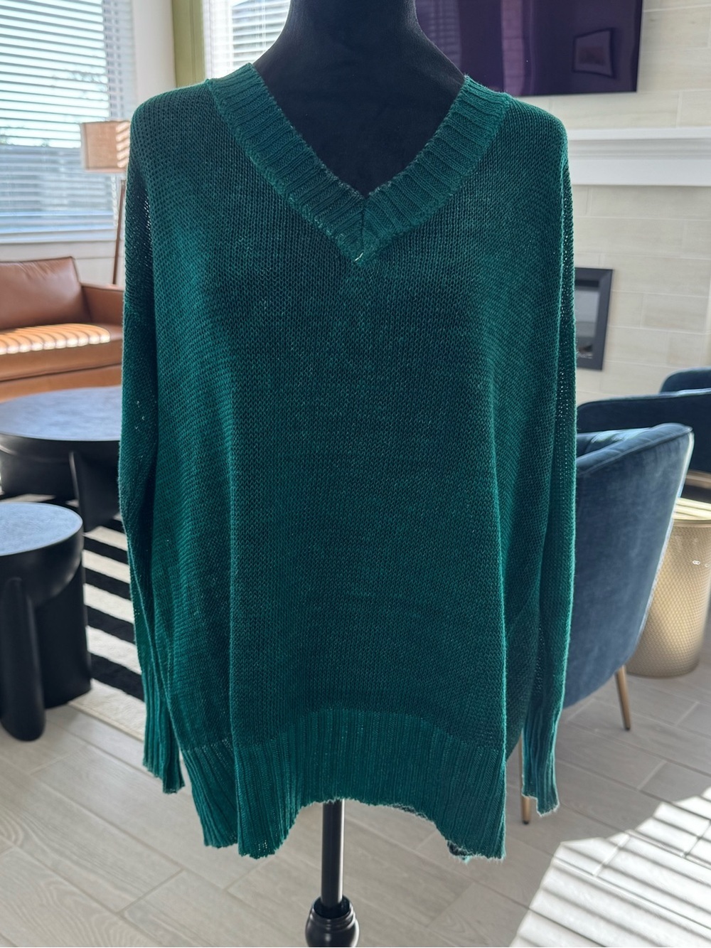 AVANT TOI 100% Linen Emerald Green V Neck Loose Knit Sweater VGUC (READ)